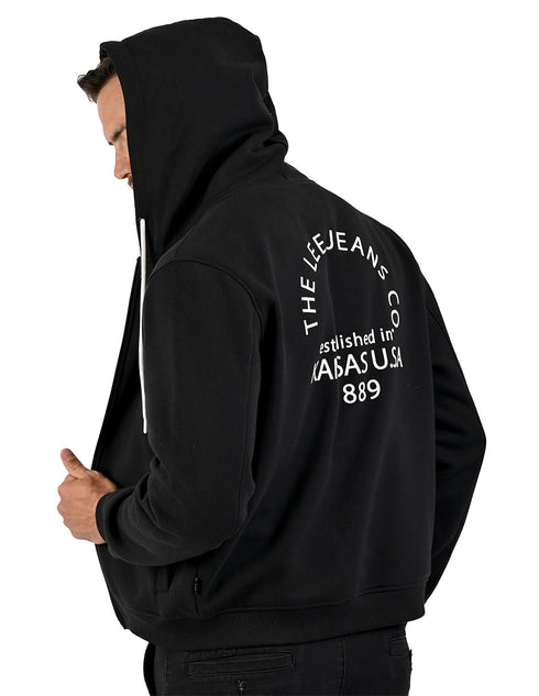 LEE sudadera hoodie negro para caballero con cierre y estampado en espalda.